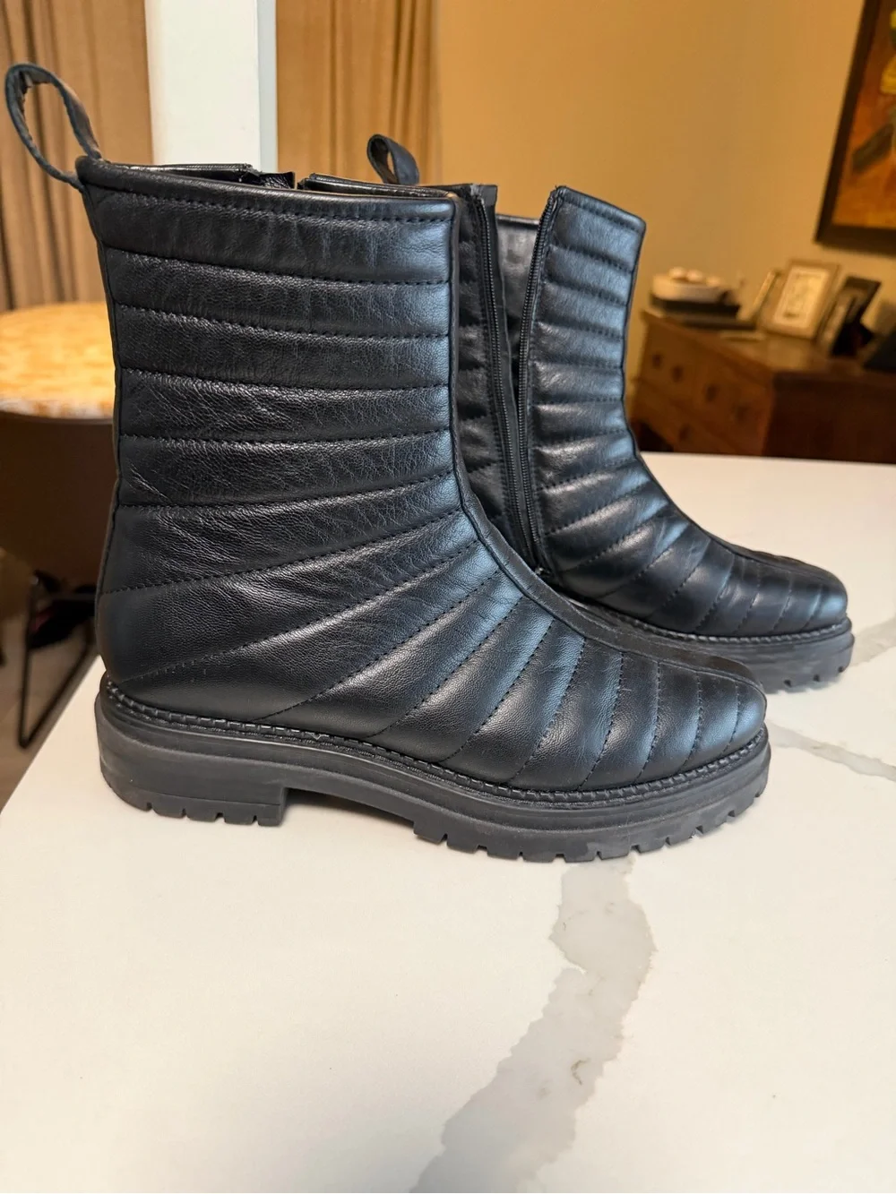 Quilted Black Sheepskin Made in Italy Bootie with Lug Sole